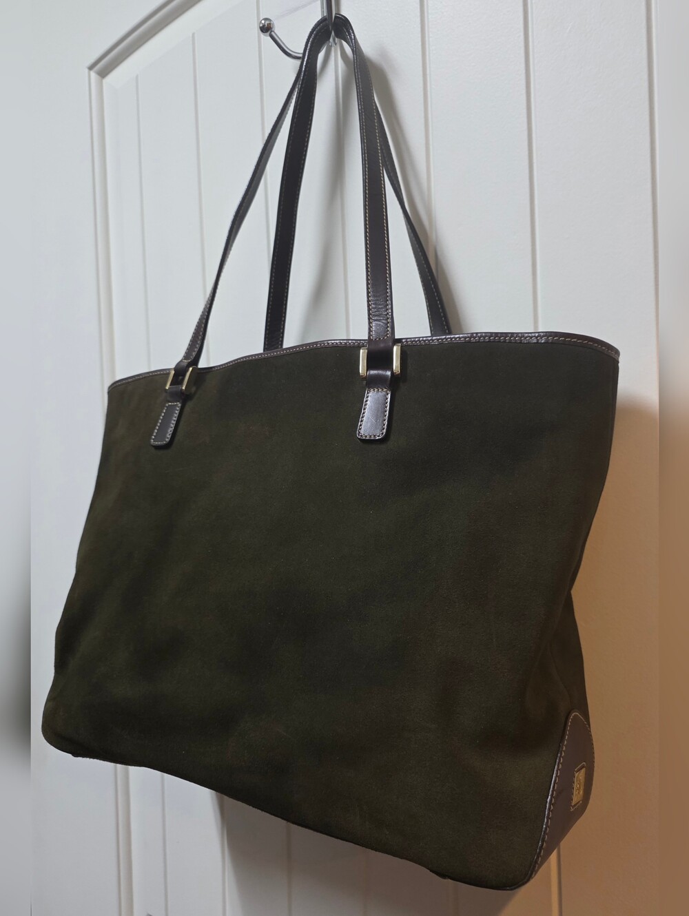 Lauren Ralph Lauren Olive Green Suede Tote with Brown Leather Straps****SALE**** - Picture 4 of 16